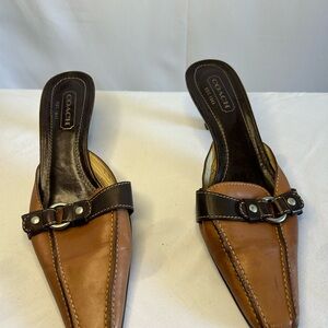 Coach Brown Leather Kitten Heel Mules Y2K